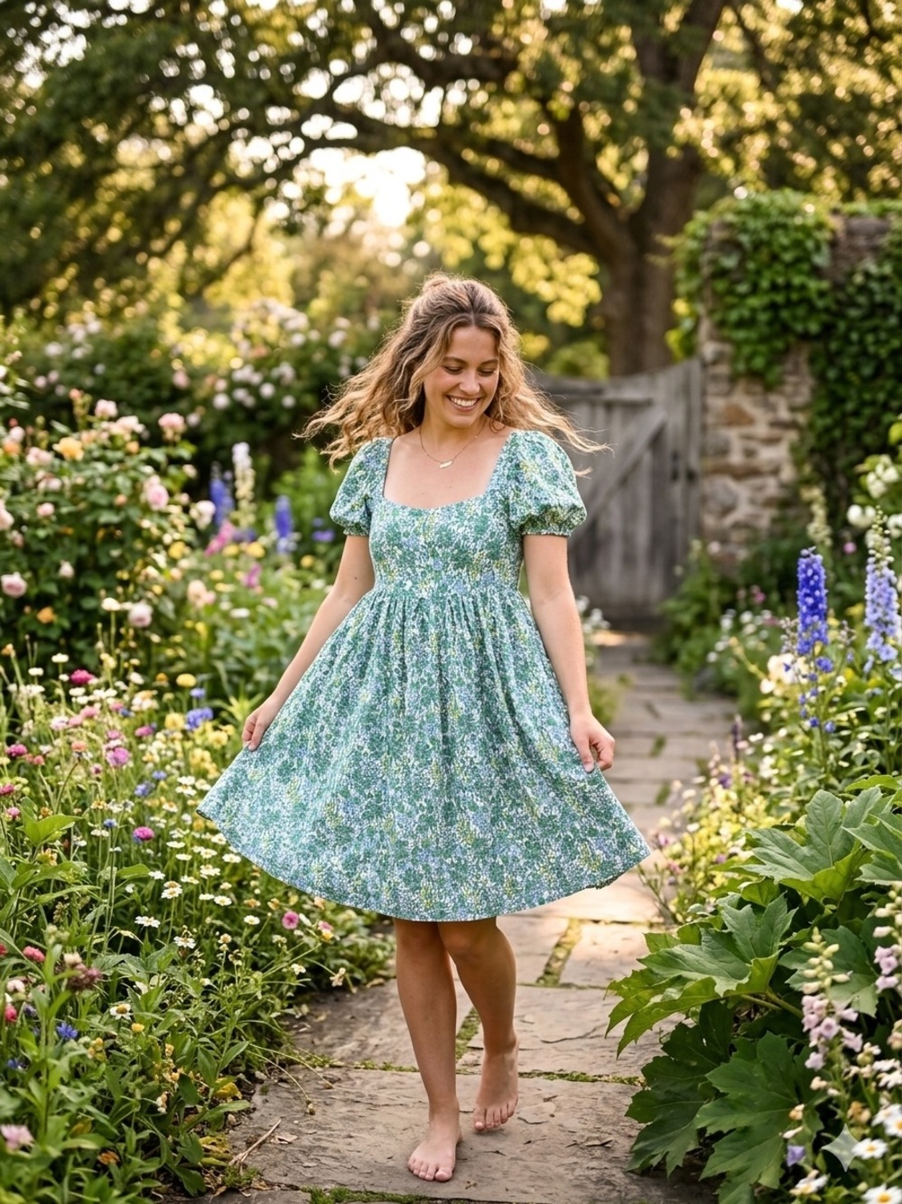 J. Crew Green Floral Puff-Sleeve Sundress - Picture 1 of 12